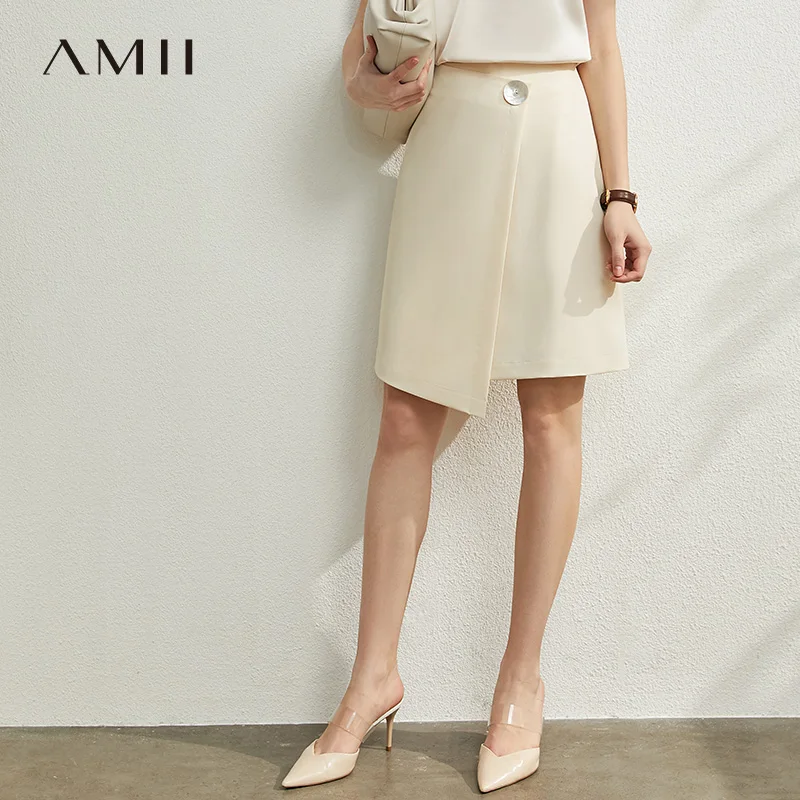 Мини-юбка AMII женская с высокой талией минимализм однотонная модная