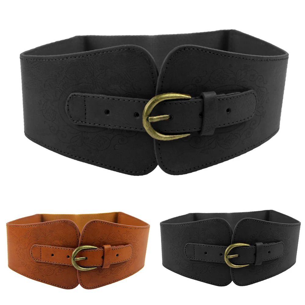 New Fashion Elastic Wide Belt Strap Vintage Women Faux Leather Buckle Solid Color Waistband | Аксессуары для одежды