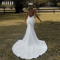 jeheth spaghetti straps satin boho wedding dresses for women 2022 mermaid simple backless crepe beach bridal gowns suknia %c5%9blubna