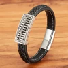 Ancient Abacus Black Leather Men Bracelet - Punk Stainless Steel 2