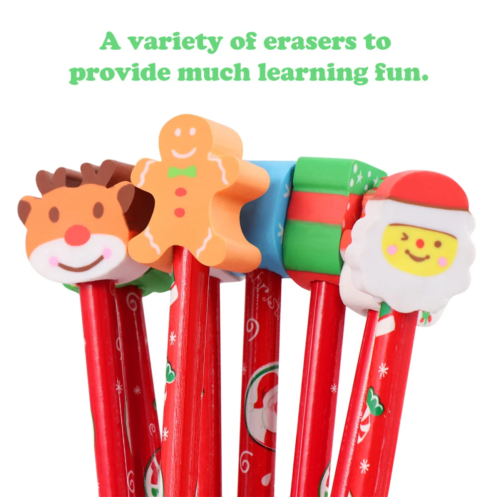 

Toyvian 24pcs Christmas Pencil with Eraser Cartoon Stationary Pencils for Kids Students Random Style