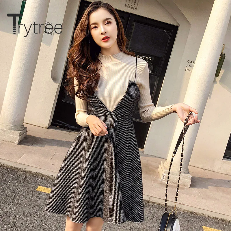 Комплект из двух предметов Trytree повседневный Трикотажный свитер с высоким