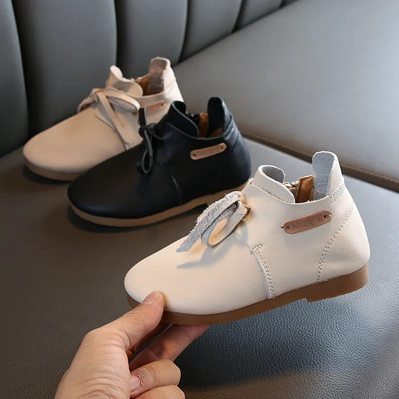 Туфли принцессы для девочки с бантом корейские ботинки из натуральной воловьей