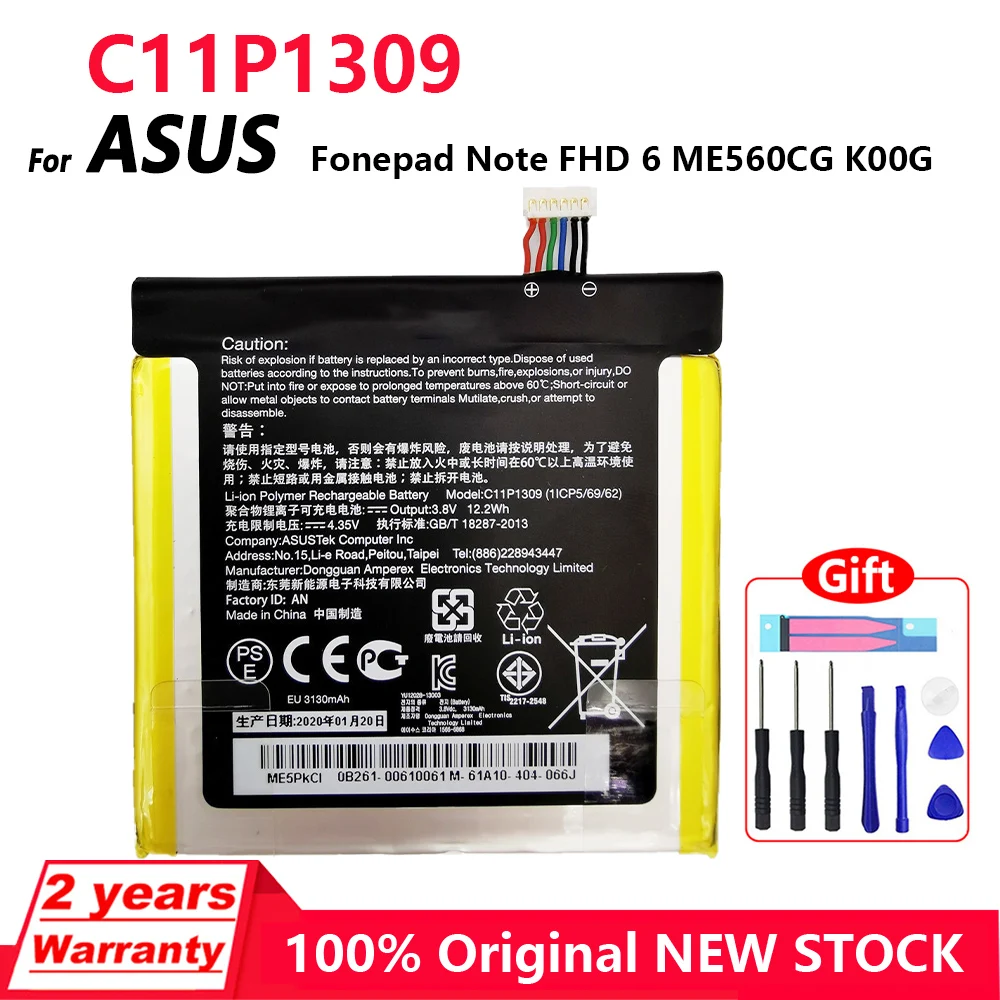 

100% Original Phone Battery C11P1309 For ASUS Fonepad Note 6 Note6 FHD6 ME560CG K00G Replacement Rechargable Batteries 3130mAh