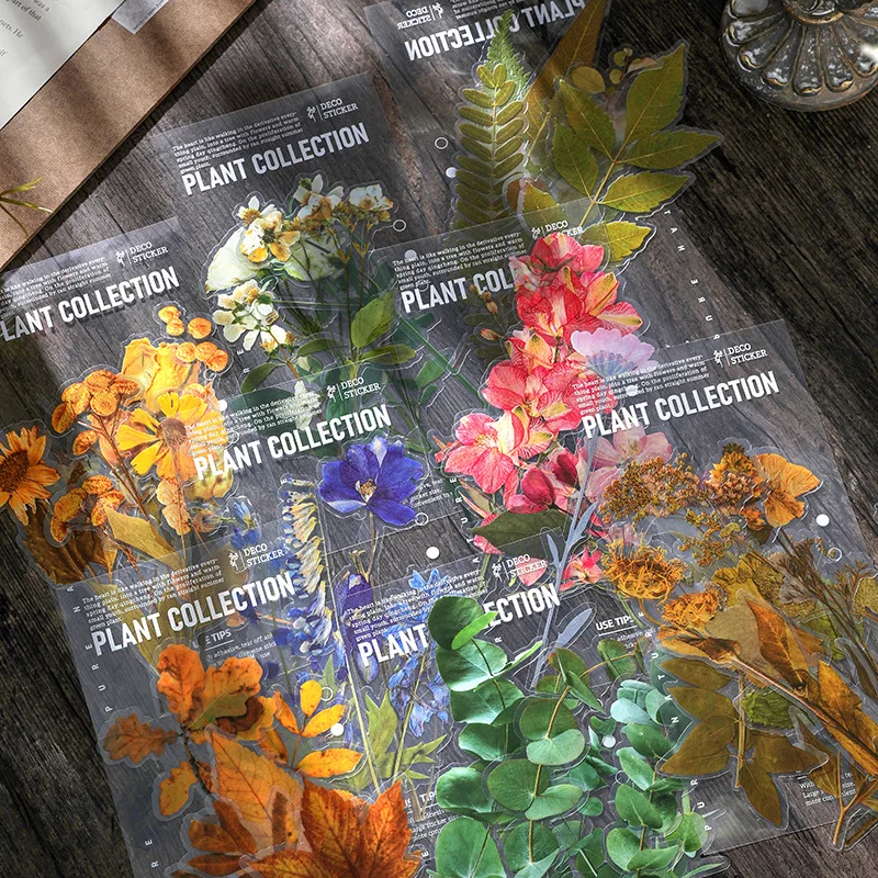 

6Pcs Flowers Retro Deco Stickers Scrapbooking Creative Plant Pattern Hand Account Journal Deco Album DIY Stationery Stickers