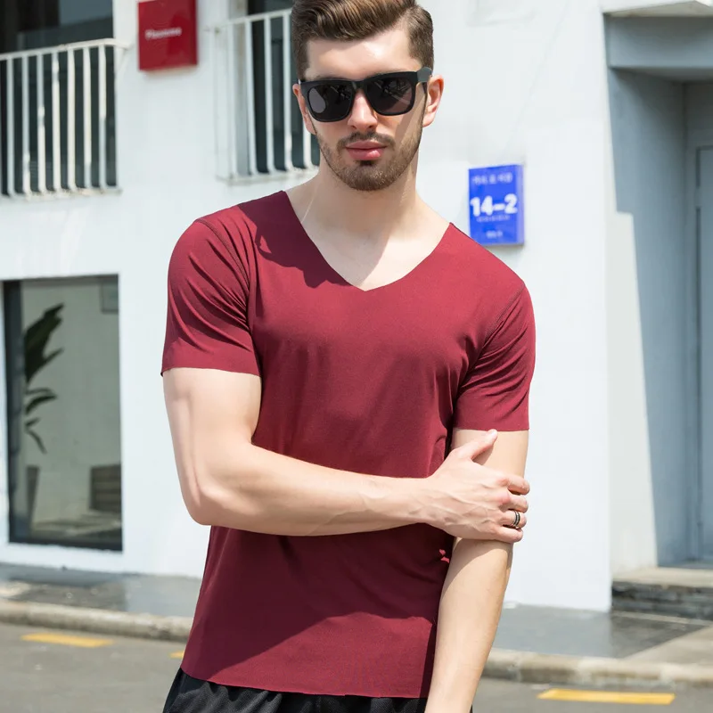 Мужская Повседневная футболка из ледяного шелка однотонные летние футболки топы