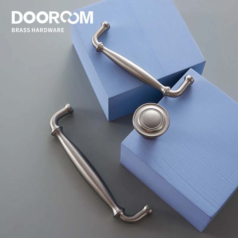 Ручки для мебели из латуни Dooroom современные матовые Серебристые ручки гардероба
