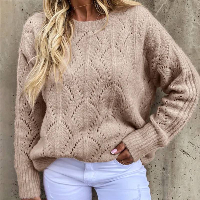 

2022 Pullover Sweaters Female Knit Pullover Long Sleeve O Neck Crop Sweater Tops Korean Solid Color Comfortable Sweater Winter