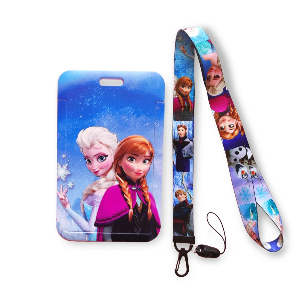 

Disney Frozen Printing ID Credit Bank Card Holder Students Bus Card Case Lanyard Visit Door Identity Badge Cards Cover