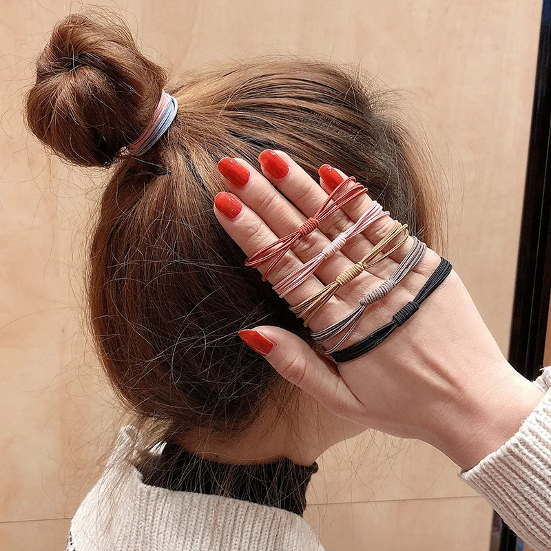 

20Pcs/Bag Girl Hair Ring Tie Rope Women Ponytail Holder Elastic Scrunchies Solid Color Rubber Band Accessories Simple Headdress