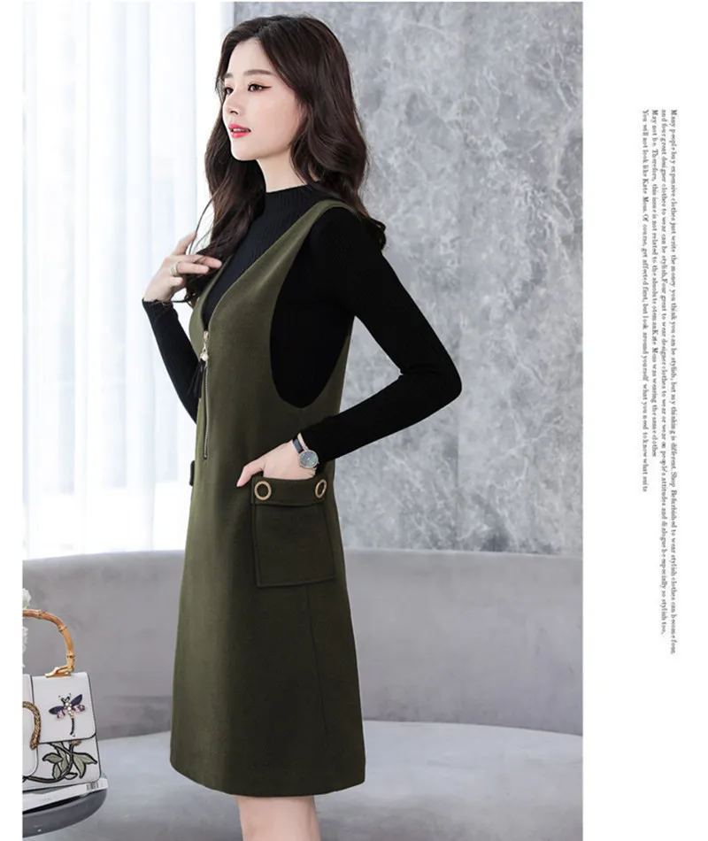 2020 New Elegant Woolen Dress Women Autumn Winter Slim Vest A-Line Women's Dresses Vestidos Knitted Sweater Suit WXF667 | Женская