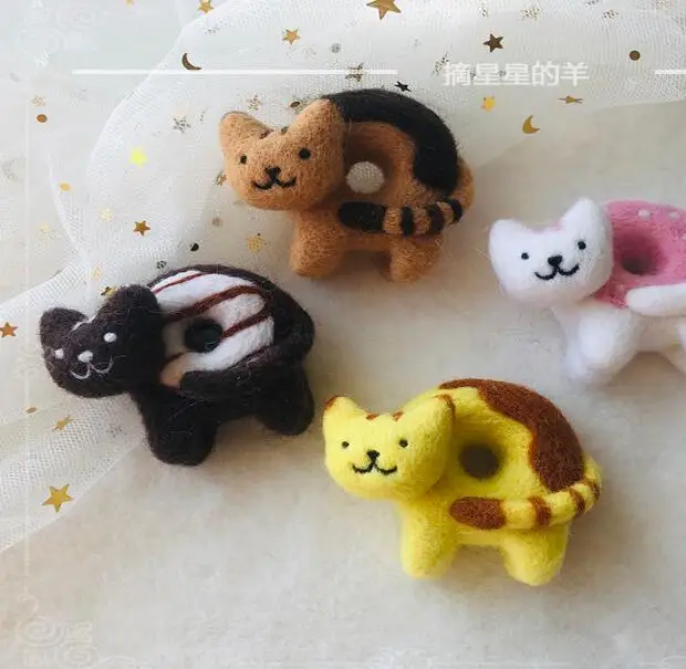 Kitty donut wool needlepoint kit felt needle felting keychain craft needlecraft DIY handmade |
