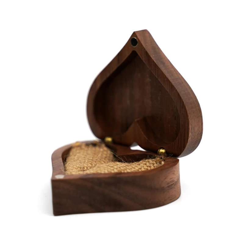 

Heart Shaped Walnut Wood Ring Box Proposal Engagement Ring Holder Velvet Soft Interior Jewelry Ring Earrings Wooden Box