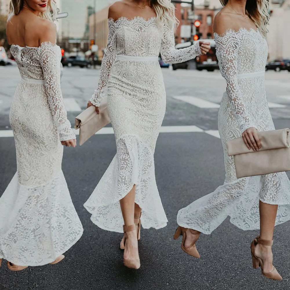 Лидер продаж! Сексуальное женское платье с длинным рукавом и открытыми плечами