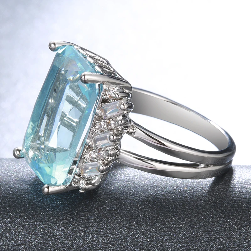 Vinregem Брендовое 925 Твердое Стерлинговое Серебро Аквамариновый топаз драгоценный