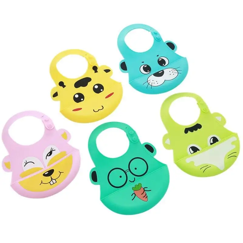 

Baby Waterproof Soft Silicone Bibs Infant Cartoon Print Animals Adjustable Feeding Tools Seal Crab Pig Boys Girls Eating Bibs