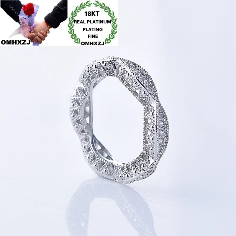 

OMHXZJ Wholesale RR1156 European Fashion Hot Fine Woman Girl Party Birthday Wedding Gift Round AAA Zircon 18KT White Gold Ring