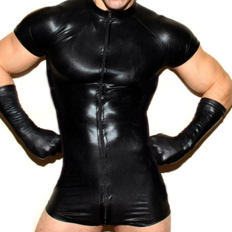 

Латексный комбинезон мокрого вида, Комбинезоны из искусственной кожи в сетку, черные эластичные боди «ПВХ», соблазнительная Клубная одежда, мужское нижнее белье с открытой промежностью, боди