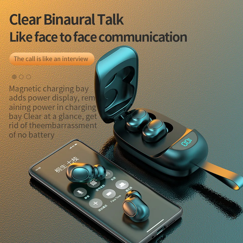 

LB-60 Bluetooth 5.0 Wireless Headphones TWS In-Ear Headset IPX7 Waterproof Earphone 9D Stereo Ai Digital Display Headphone