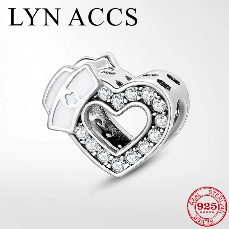 100% 925 пробы серебряные шармы медсестры в форме сердца сверкающие CZ бусины