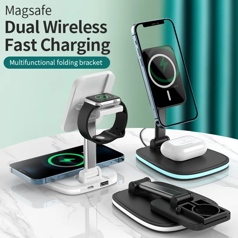

3 in 1 Magnetic Wireless Charger Folding 15W Desktop Fast Phone Wireless Charger For iPhone 12 Pro Max Chargers For Apple Watch