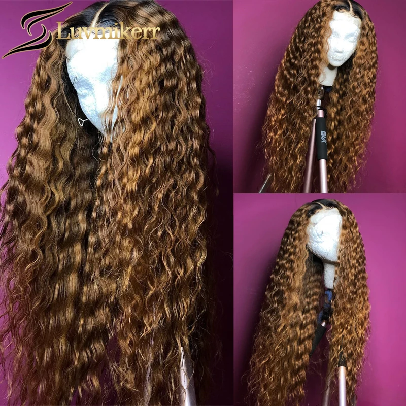 

Transparent 13x6 Lace Front Wig Brown Roots Highlight Honey Blonde Human Hair Deep Curly Brazilian Remy Hd Lace Frontal Wig