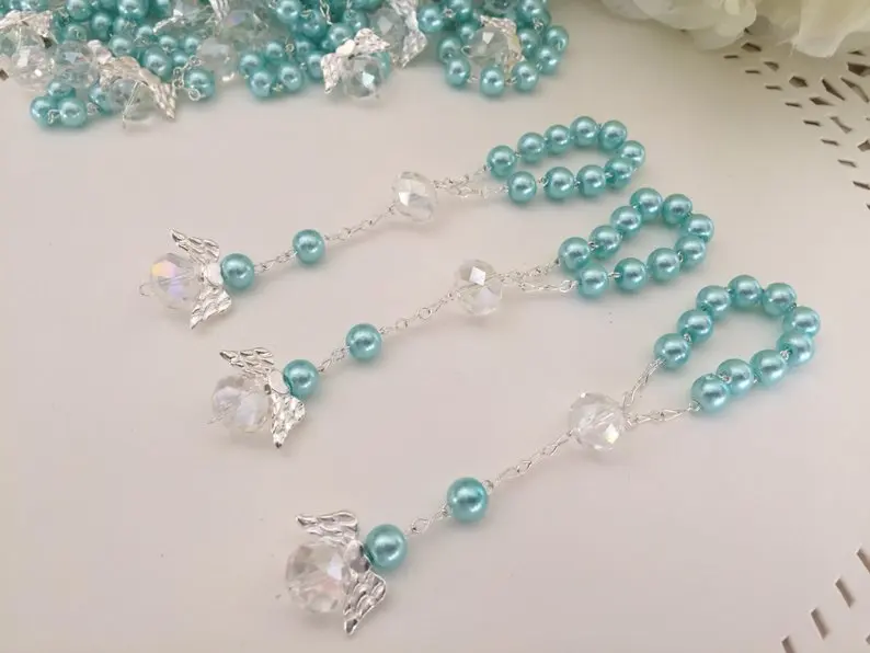 Ангел подарки на крещение единый цвета слоновой кости сувениры recuerditos para bautizo finger rosaries крестины сувениры Причастие - Окраска металла: blue