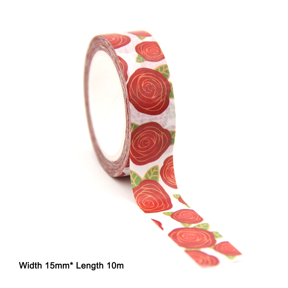 

1PC 15MM*10M Big Red Rose Flowers Washi Stickers Masking Tapes Decorative DIY Stationery office supplies washi tapes