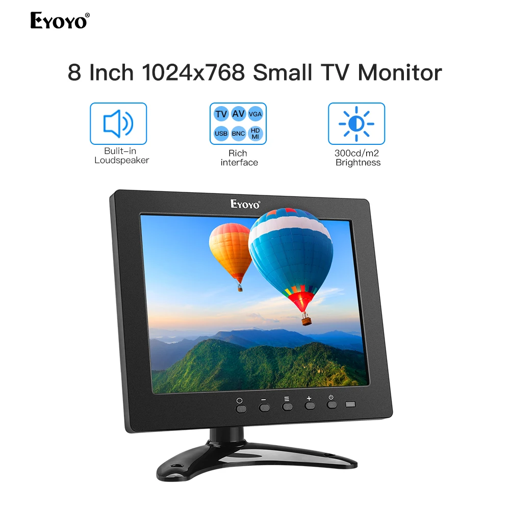 Eyoyo EM08W 8&quot HDMI IPS LCD Screen Computer TV Monitor 1024x768 With VGA USB AV Speakers For DVD PC CCTV Security Camera |