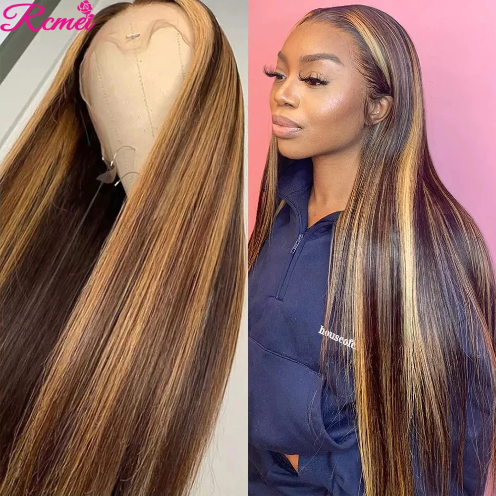 

Парик P4/27 13x4 из натуральных человеческих волос, с предварительно выщипанными прямыми волосами 99J, с эффектом омбре