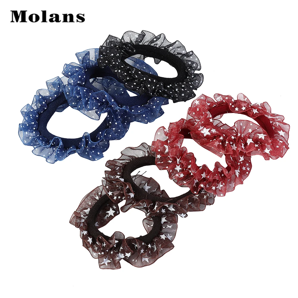 Molans 10PCS кружевной безшовный шов Линия Пятиконечная Звезда/Точечный узор Волос Круг Смешанный Цвет Случайная Доставка Девочка Аксессуары.