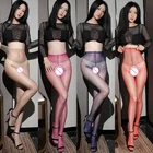 Новинка, пикантные цветные блестящие колготки 1 D для женщин, прозрачные колготки с открытой промежностью и высокой эластичностью, Клубная одежда, чулки, нижнее белье