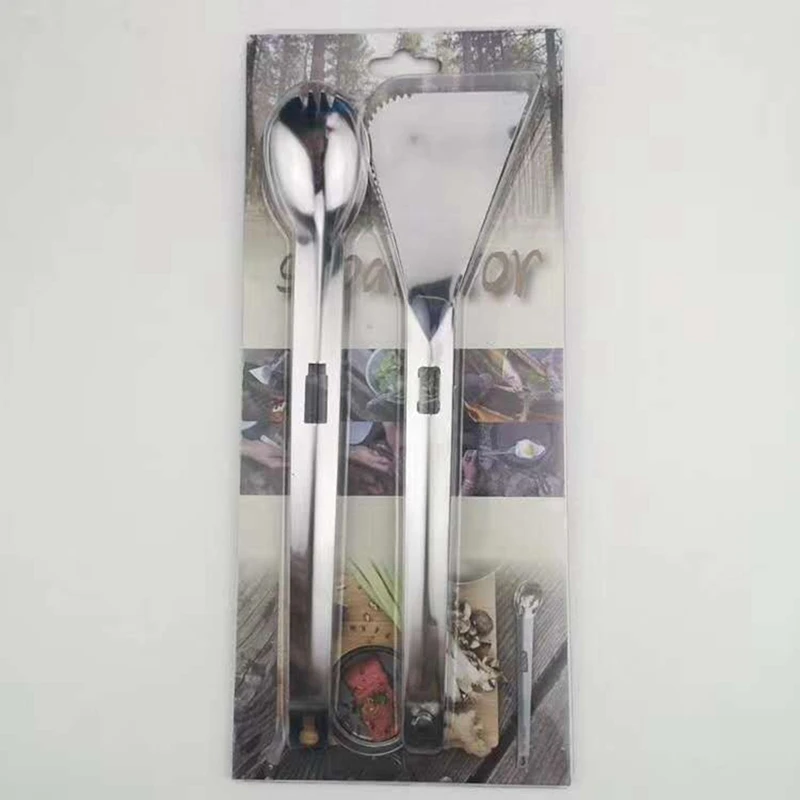 

3 in 1 Tongs Spatula Spork Stainless Steel Multi Utensil for Camping BBQ New