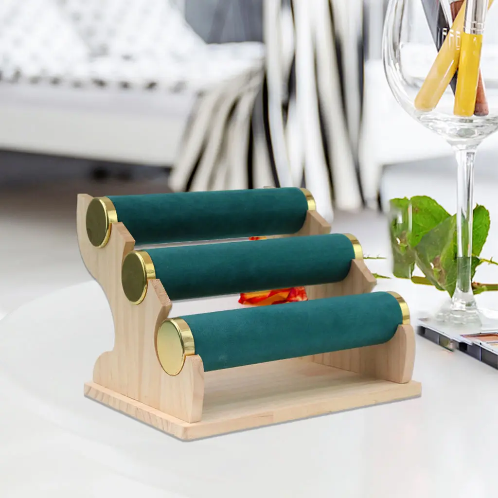 

3-Bars Velvet Bracelet Holder for Watch, Necklace, Jewelry Display Rack and Bangle Organizer Stand
