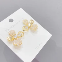wholesale silver plated bohemia flower stud earrings for women sweet pearl hollow out petals jewelry gift