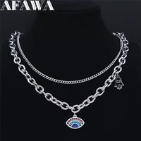 2pcs hip hop stainless steel layer necklace silver color turkey eye statement necklace jewelry collar acero inoxidable n4821s03