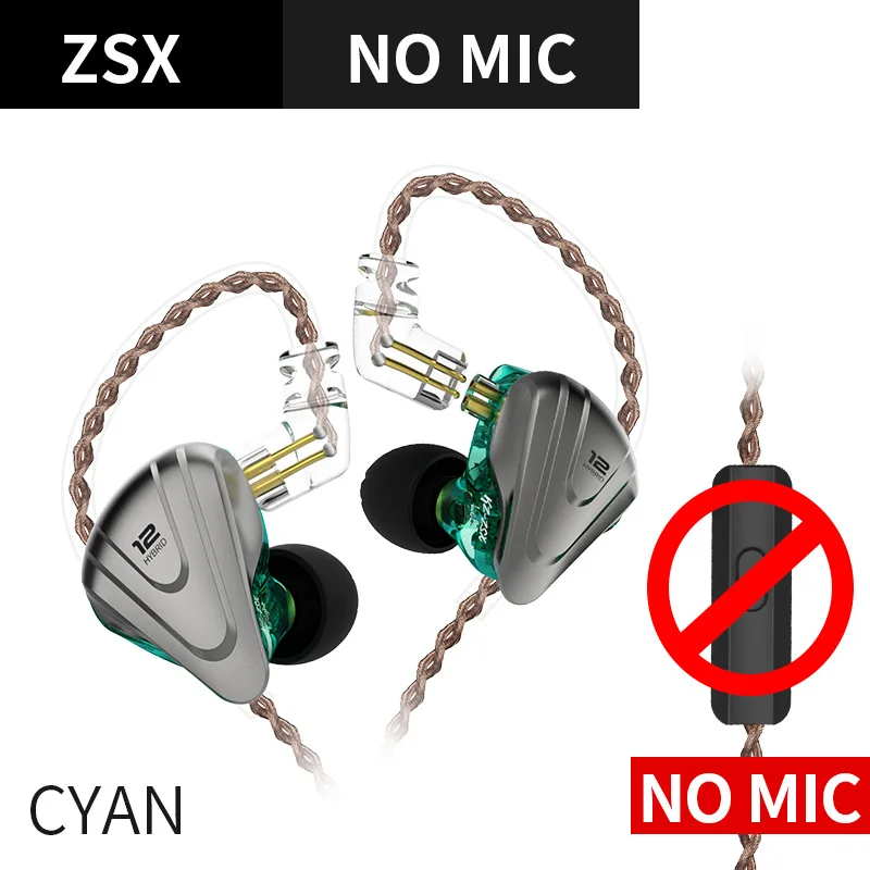 Cyan no mic KZ ZSX 5BA+ 1DD гибридный 6 блок драйвера IEM в ухо наушники HIFI наушники капельки Беговые спортивные наушники сценические 2Pin AS10 ZS10 Pro - Цвет: Cyan no mic