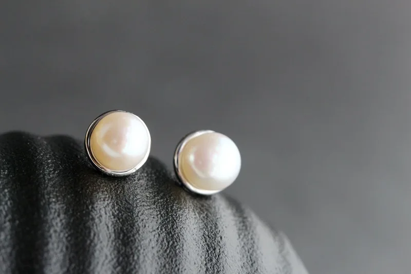 

National standard 925 sterling silver hand-inlaid natural pearl earrings, anti-allergic