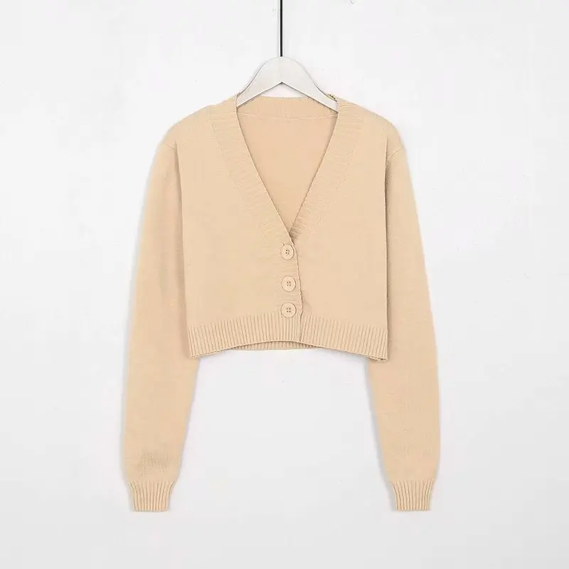 Женский однобортный трикотажный кардиган короткий свитер в Корейском стиле с