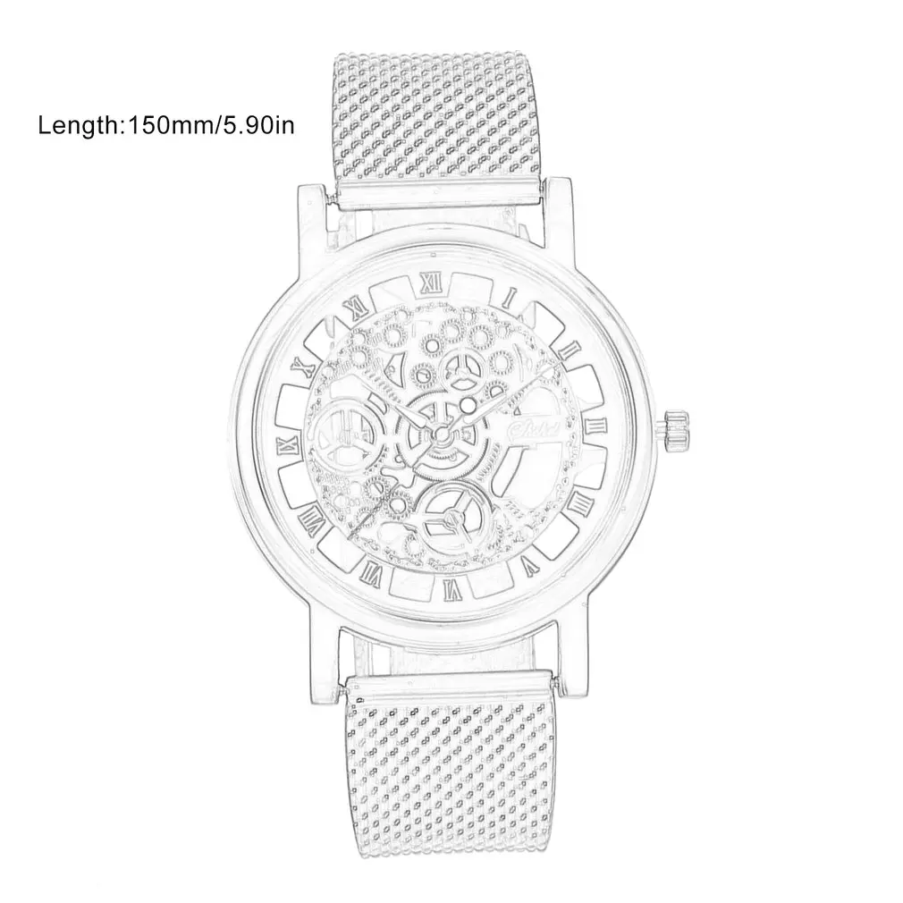 Модные Скелет наручные часы для мужчин простой стиль сетки ремень женщин