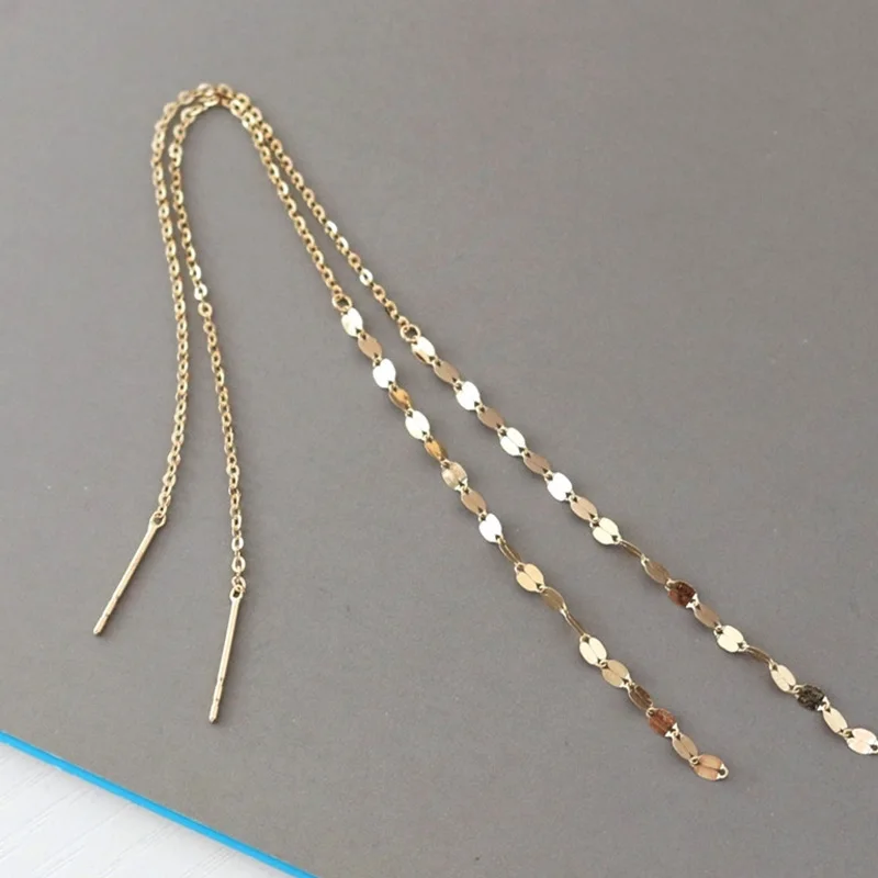 Серьги-подвески женские минималистичные золотого цвета с кисточками подарочный