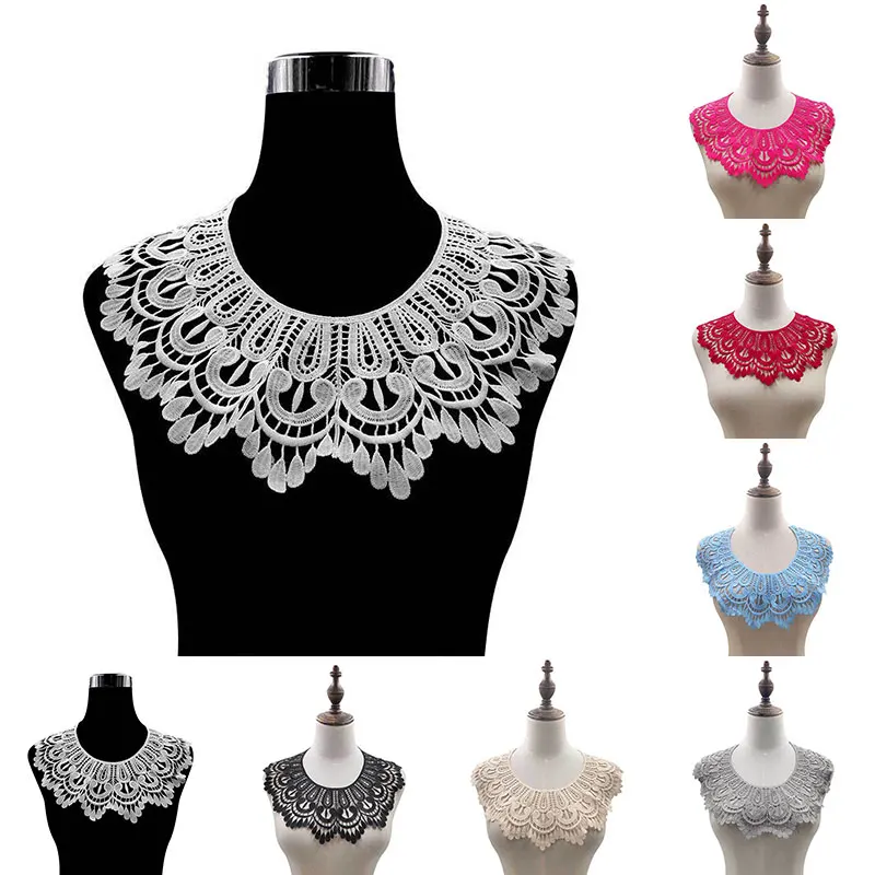 Hollow Lace Fake Collar High Quality Fabric Embroidered Neckline For Women Diy Dresses Applique Neckline Sewing Collars images - 6