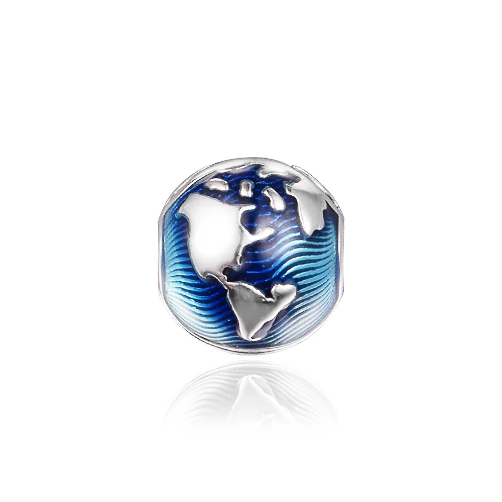 Подходят для браслетов Pandora Браслет Подвески 925 пробы серебро синий глобус клип