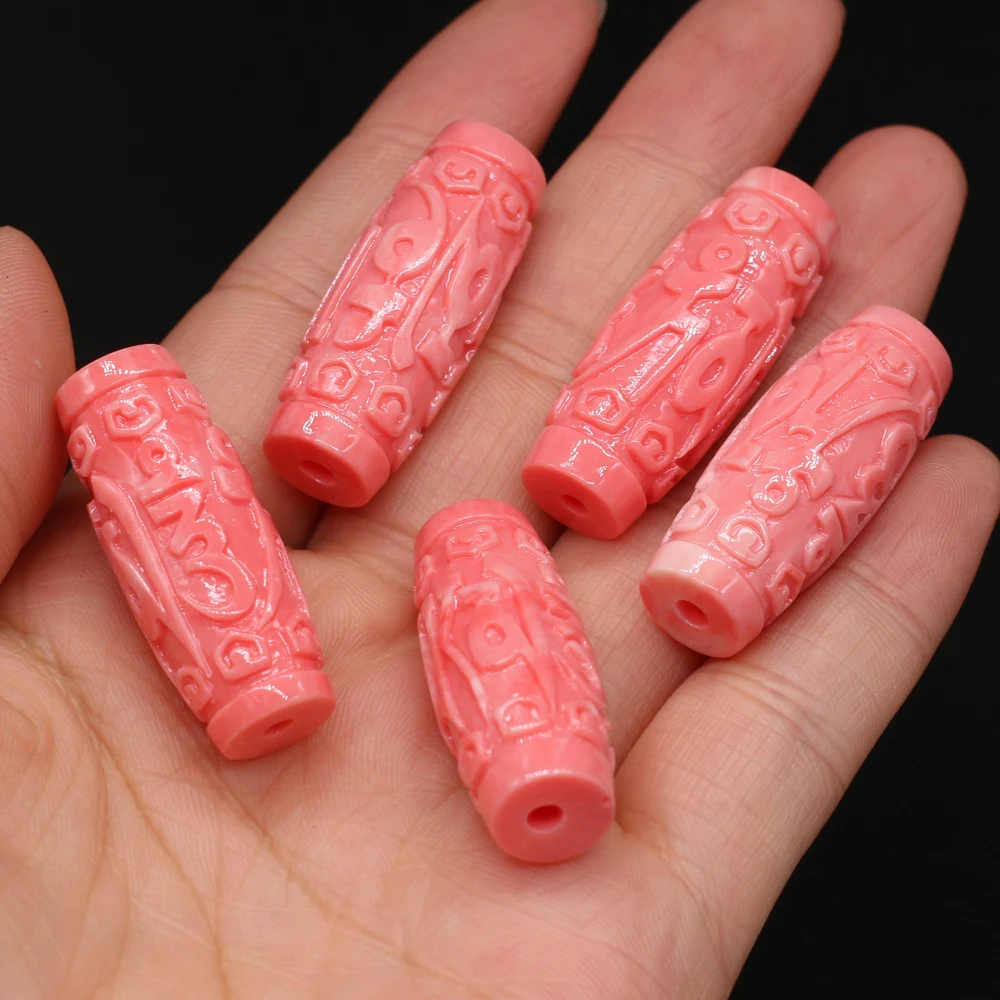 

10pcs Artificial Coral Beads Engraving Cylindrical Pink Red Coral Stone Beads Punching for Making Jewelry DIY Necklace Bracelet