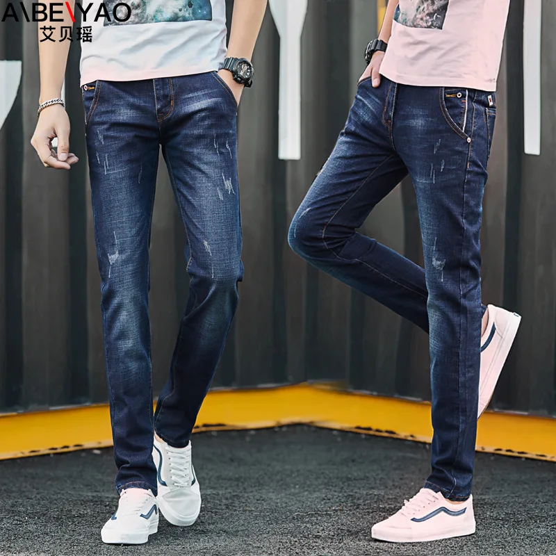 

Fall winter street Denim jeans men's slim stretch feet men's trousers men's trendy wild pants men's casual pencil trousers