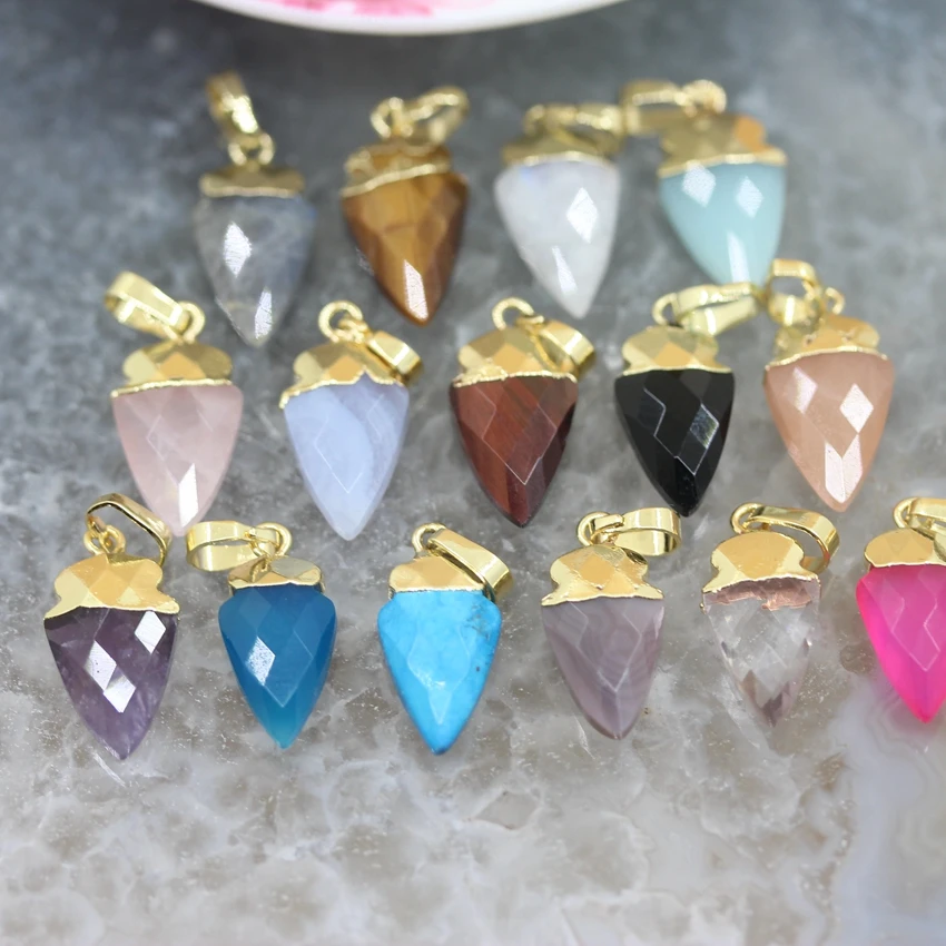 Серьги-подвески в виде стрел из природных камней позолоченные граненые