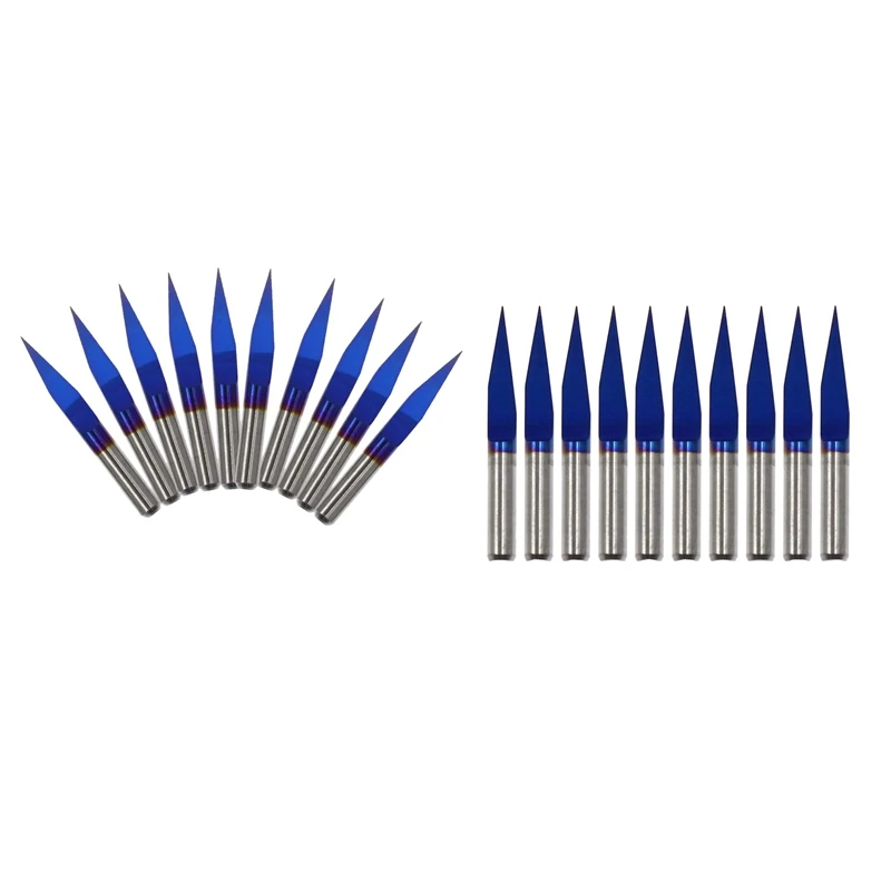 

1/8inch Shank Nano Blue Coat End Mill Engraving Bits 0.1mm Tip Carbide PCB CNC Router Bits Set - Pack of 10