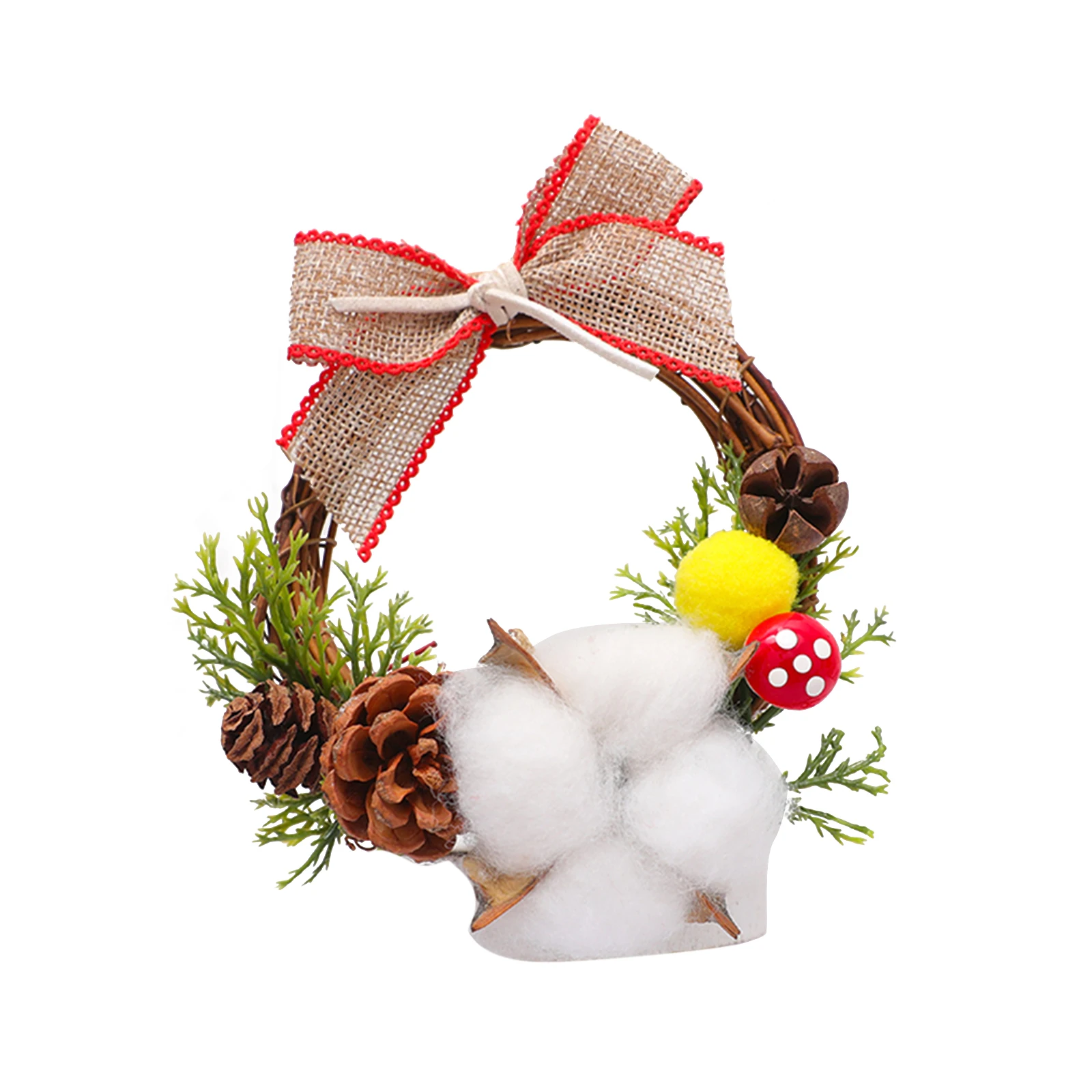 Рождественский венок маленький праздничный из ротанга с симпатичной плюшевой