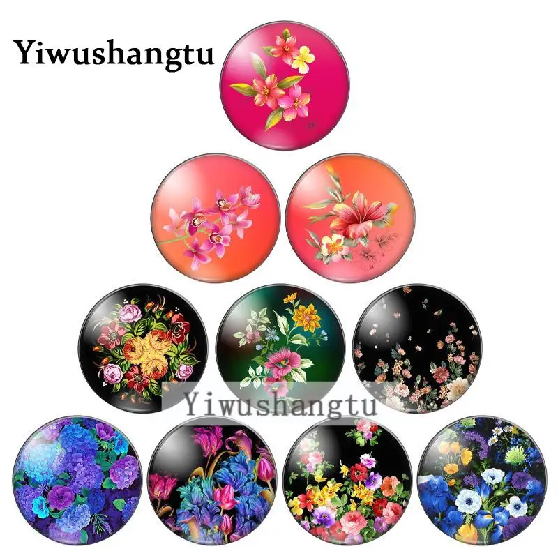 

New Beauty Vintage flowers patterns 10mm/12mm/18mm/20mm/25mm Round photo glass cabochon demo flat back Making findings ZB0543