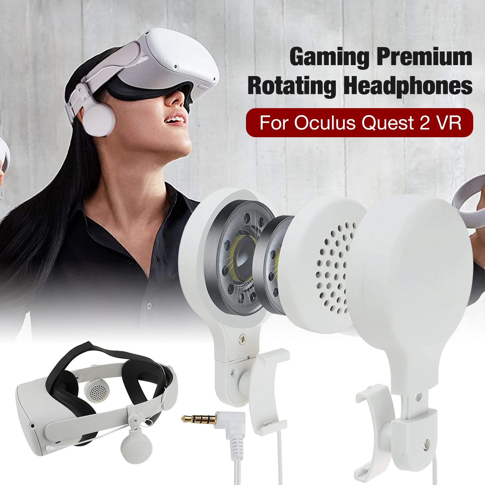 

Adjustable Wired Gaming Headphones For Oculus Quest 2 VR, Stereo Headset Virtual Reality Accessories Installed On Elite Strap
